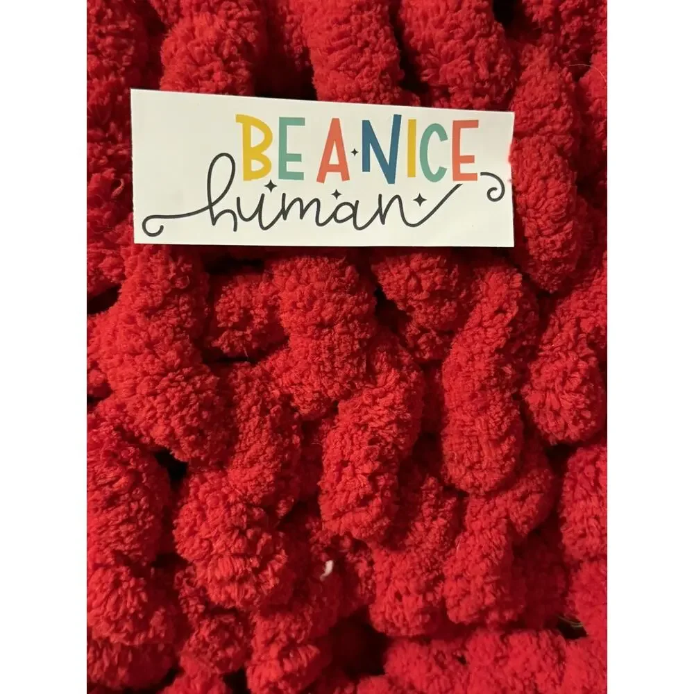 New Thick Chunky Chenille Yarn Handmade Hand Crochet Red White Cozy Warm Fall